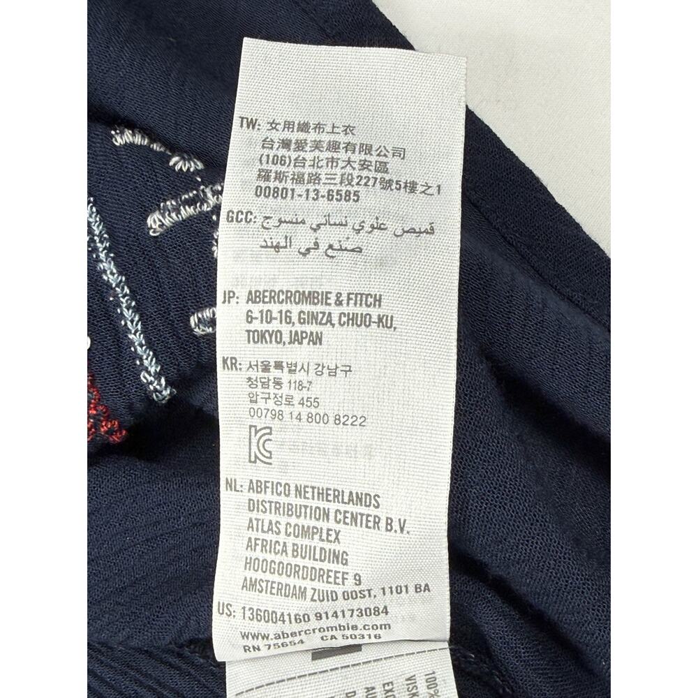 Abercrombie & Fitch navy blue XS boho top white and red embroidered long sleeves - Picture 9 of 10